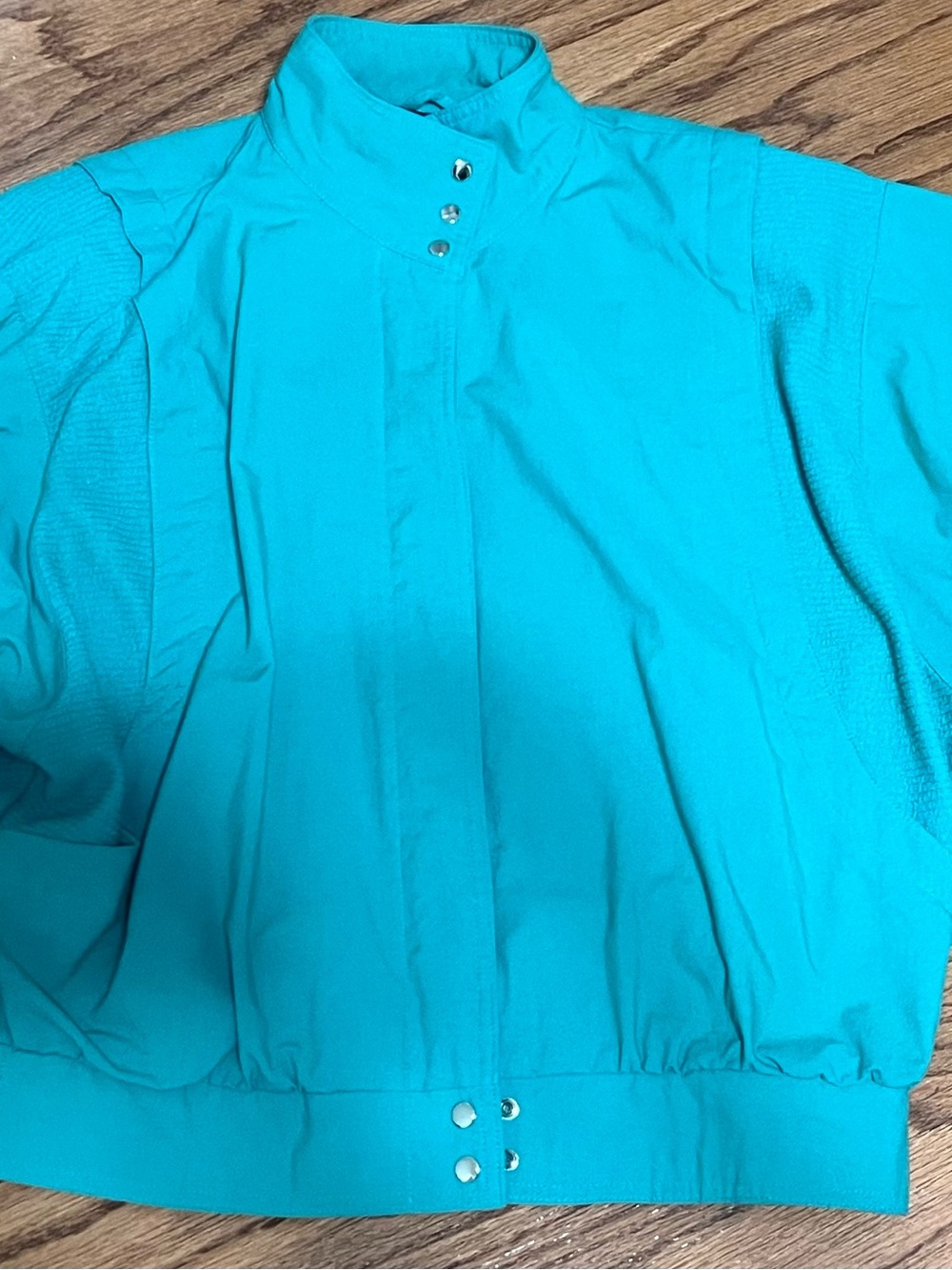 Vintage 80s UZZI Teal Jacket Women’s M Batwing Dolman Sleeve Snap Front Retro